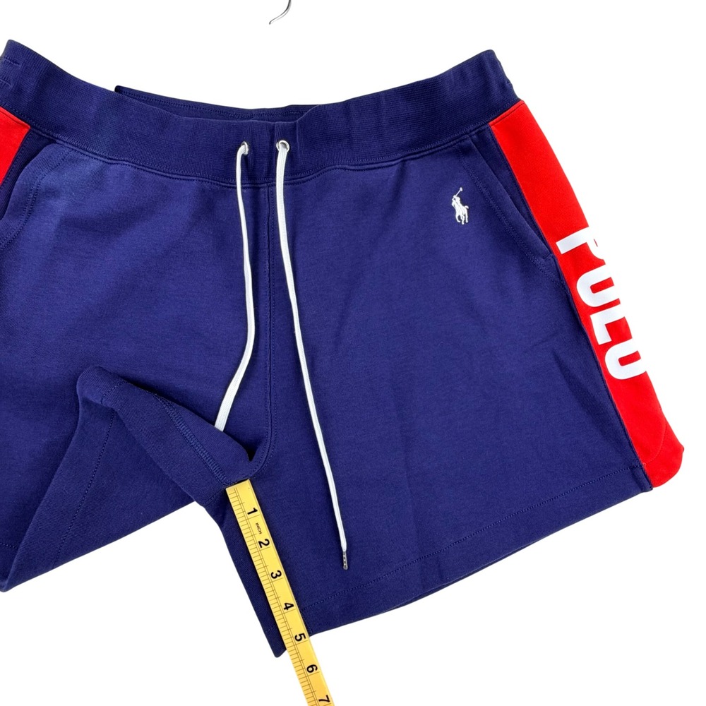 Polo Ralph Lauren Sweat Shorts Men Large Blue Red Striped White Pony Lounge 5" - Picture 7 of 12